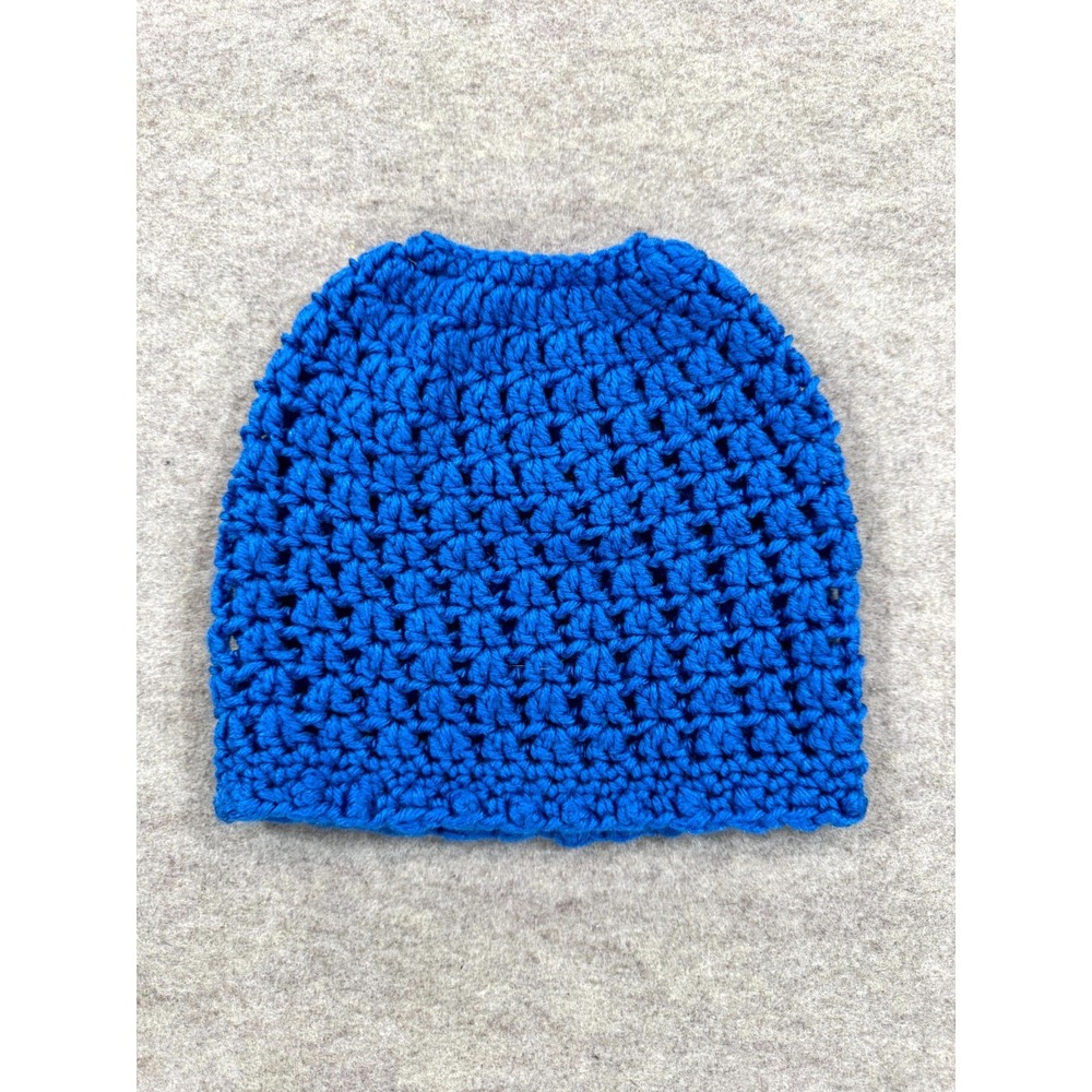 Handmade Crochet Beanie Hat Womens Royal Blue Open Knit Winter Casual Streetwear